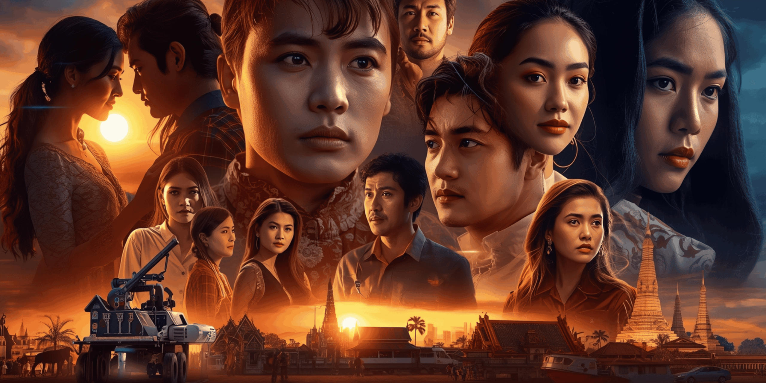 Kolase sinematik 10 film hit Indonesia tahun 2025 dengan latar bioskop modern dan pencahayaan hangat menonjolkan karakter utama dalam berbagai genre.