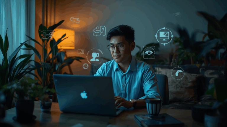 Pengusaha muda Indonesia bekerja dari rumah menjalankan peluang usaha digital.