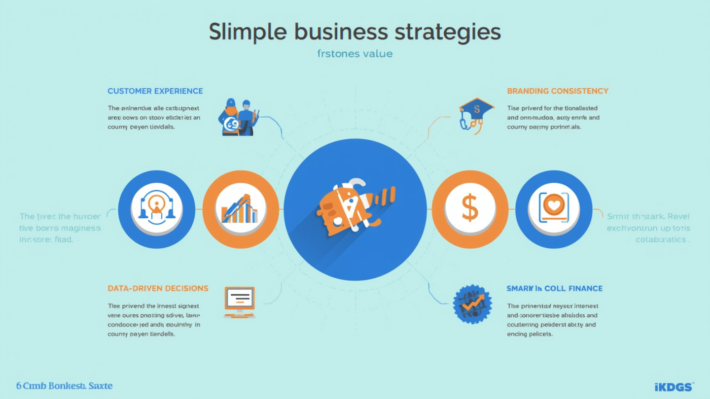 Infografis enam strategi bisnis sederhana yang menguntungkan.